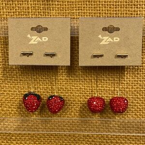 ZAD Glittering Red Strawberry and Cherry Earrings BUNDLE